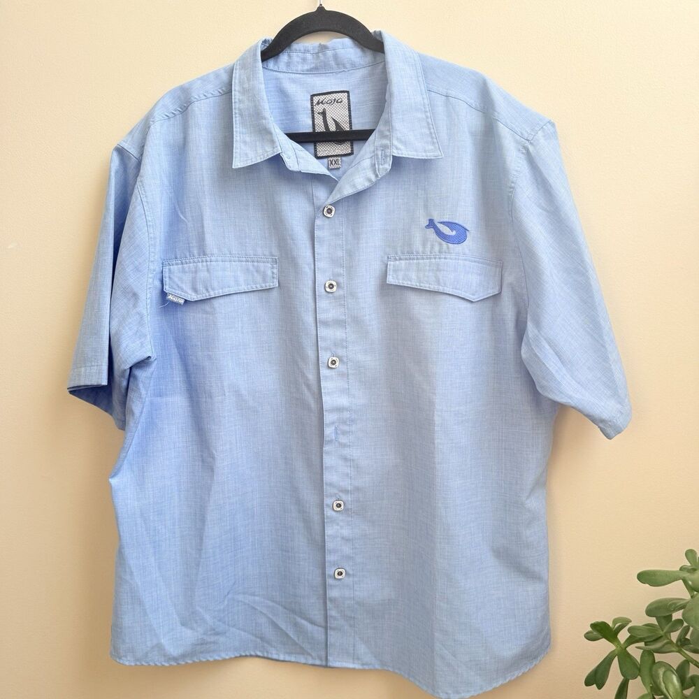 Mojo Fishing Shirt Mens Blue Flap Pockets Vent Short Sleeve Button Up Size XXL